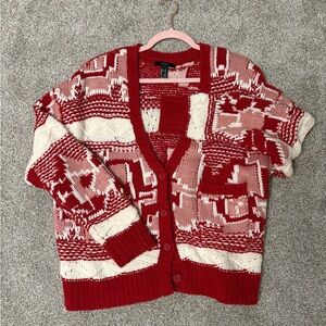 Forever 21 Red and Cream Patterned Cardigan